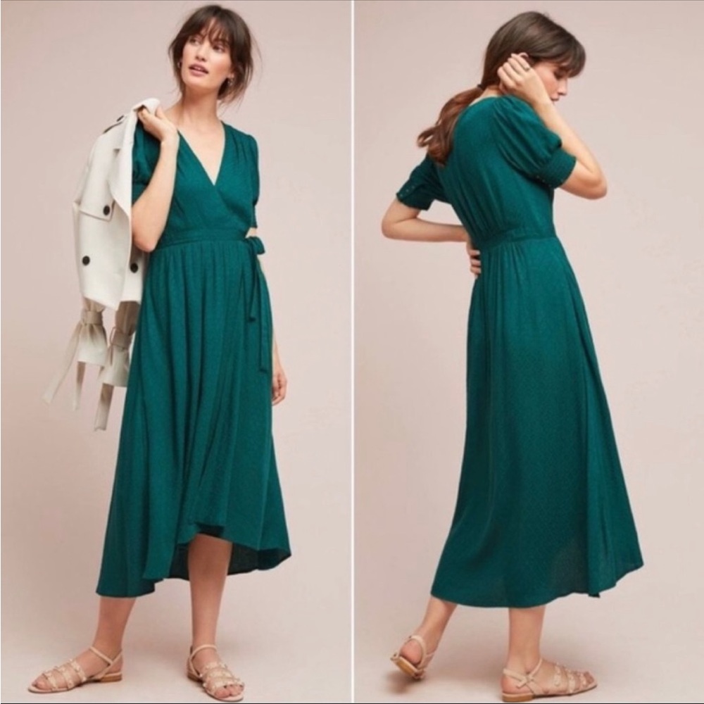 NWT Anthropologie Green Fit and Flare Midi Dress sz 8